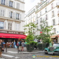Brasseries, cafes, and bars on the junction of rue Yvonne le Tac, rue des 3 Freres and rue Tardieu